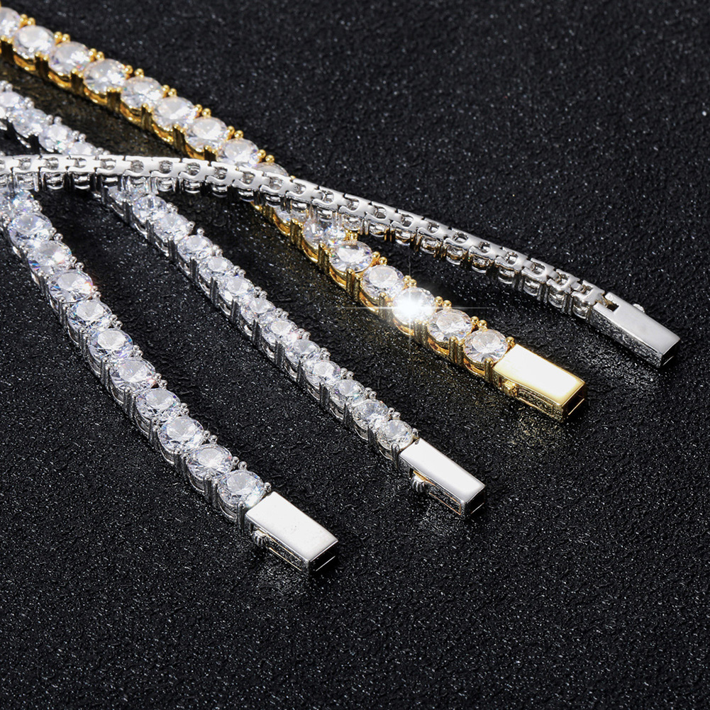 Hip Hop Tennis Chains Jewelry TopBling 5A Zircon Diamond Necklaces Spring Clasp 18k Real Gold Plated 3mm 4mm 5mm
