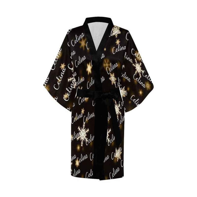 Custom Name Heart Women Short Kimono Robe Black Background Personalized Gifts Female Indoor Autumn Soft Pajama Set Sleepwear 220621