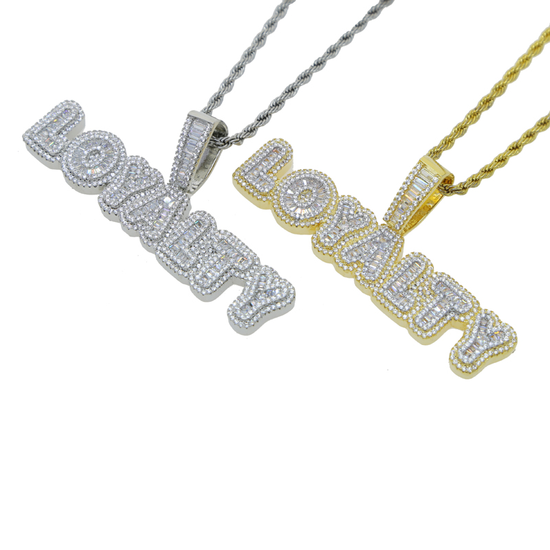 Hip Hop Iced Out Bling necklace 5A Cubic Zircon Full Cz Paved Letters Loyalty Necklaces Pendant Fit Cuban Rope Chain Men Cool Jewelry