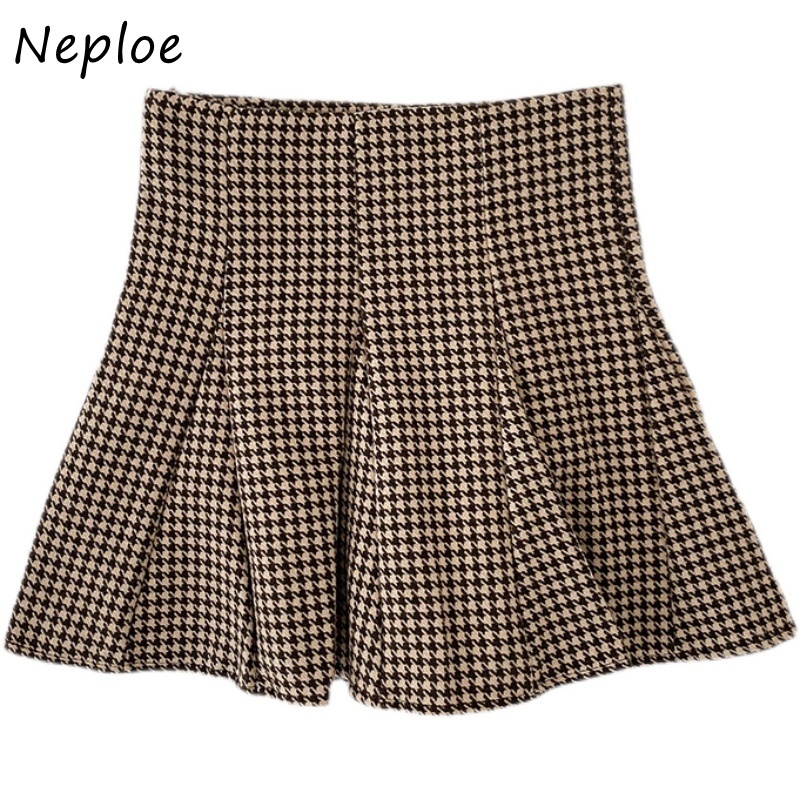 Neploe Retro Plaid Pleated Skirts Autumn Korean Style Fashion Mini Skirt Woman High Waist A-line Mujer Faldas 220322