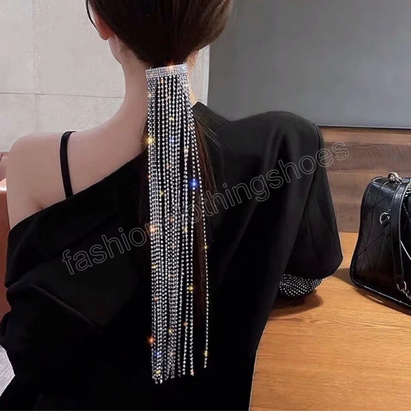 Full Rhinestone Barrettes Hairpins for Women Long Tassel Crystal Hair Clip Hair Accessories Wedding Jewelry