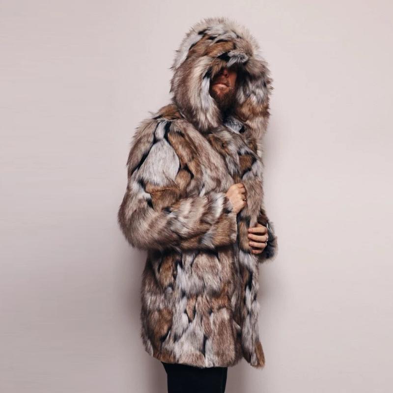 Men's Jackets Fashion Mens Warm Leopard Thick Hooded Coat Jacket Faux Fur Outwear Overcoat