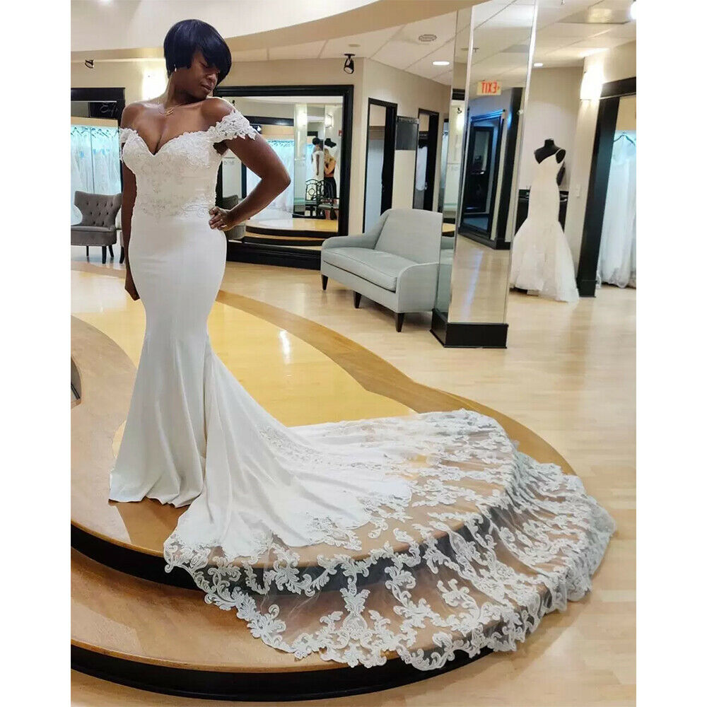 South African Wedding Dress 2022 With Lace Train Elegant Satin Black Girls Mermaid Bohemian Wedding Gowns Country Outdoor White Garden Bridal Vestido 