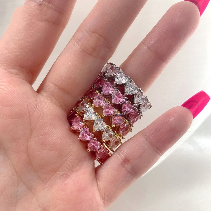 Cubic Zirconia Wedding Rings - White Gold Filled Heart Shape CZ Dia Eternity Band Ring for Women's Engagement Free shipping