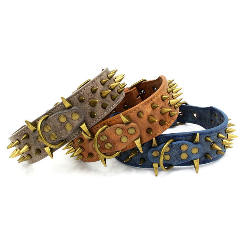Dog Collars & Leashes Heavy And Duty Collar Comforable Widen For Extra Large Dogs Prevent Bite Sharp Spiked Leather Shepherd CollarDog