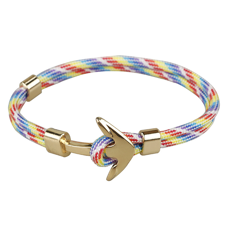Classic Design Handmade Gold Anchor Charm Multicolor Paracord Bracelet Popular Jewlery for Men Wmen Gift