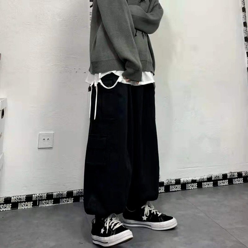 QWEEK Punk Baggy Black Cargo Pant Korean Streetwear Autumn Vintage Oversized Green Joggers Wide Leg Trousers For Female 220325