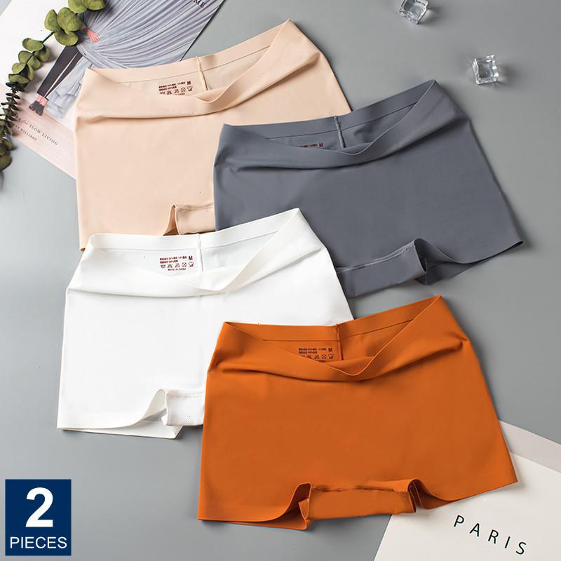 2 Pcs Pack Womens Panties Ice Silk Seamless Underwear Cotton Crotch Antibacterial Boxer Shorts Ladies Thin Safety Pants