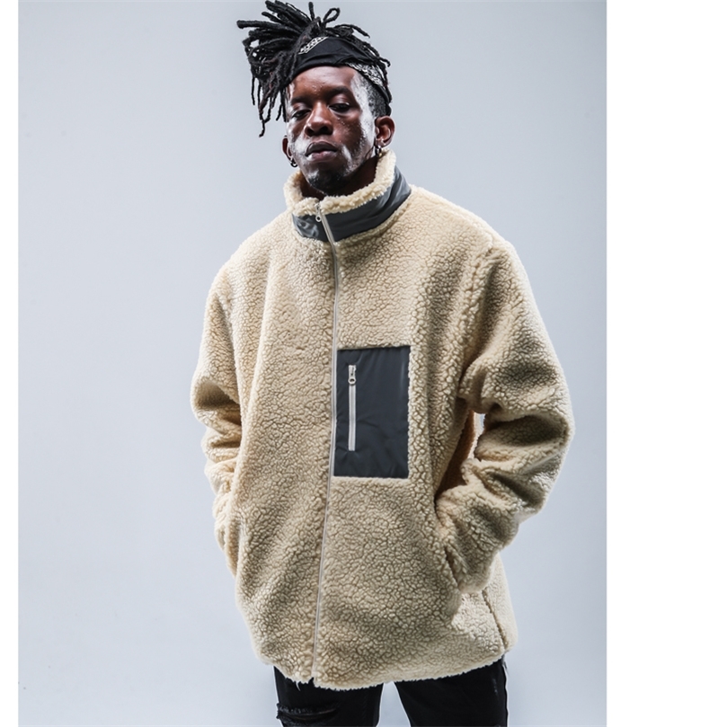 High Street Polar Fleece Jacket Men Thick Coral Fleece Coat High Collar Oversize Winter Warm Coat Men Thick Jacket 201127