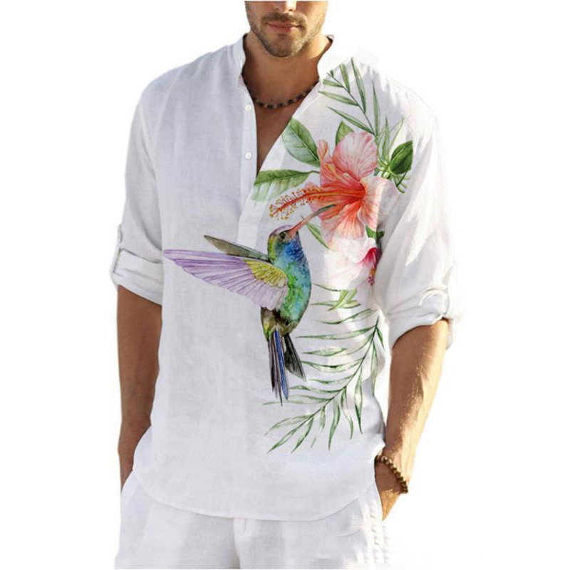 Fashion Men's Shirt Loose Linen s Male Cotton Color Printed V-neck Buttons s Men Casual Long Sleeves 220322