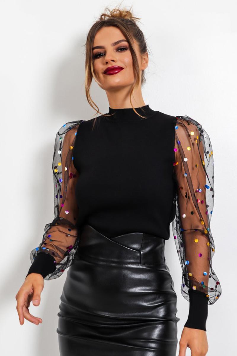Women' Blouses & Shirts Sequins Mesh Puff Sleeve Spring Fall Mock Neck Ribbed Women Pullovers Fashion Female Slim Blouse Shirt, Black
Women' Blouses & Shirts Sequins Mesh Puff Sleeve Spring Fall Mock Neck Ribbed Women Pullovers Fashion Female Slim Blouse Shirt, Black