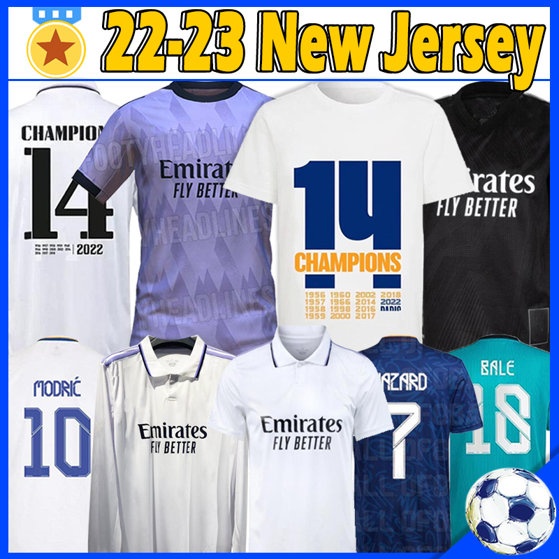 22/23 Real soccer jerseys 14 champion SERGIO RAMOS HAZARD BENZEMA 2022 2023 CAMPEONES special ASENSIO MODRIC MARCELO jersey men kids kits football shirt uniforms, 22-23 away player