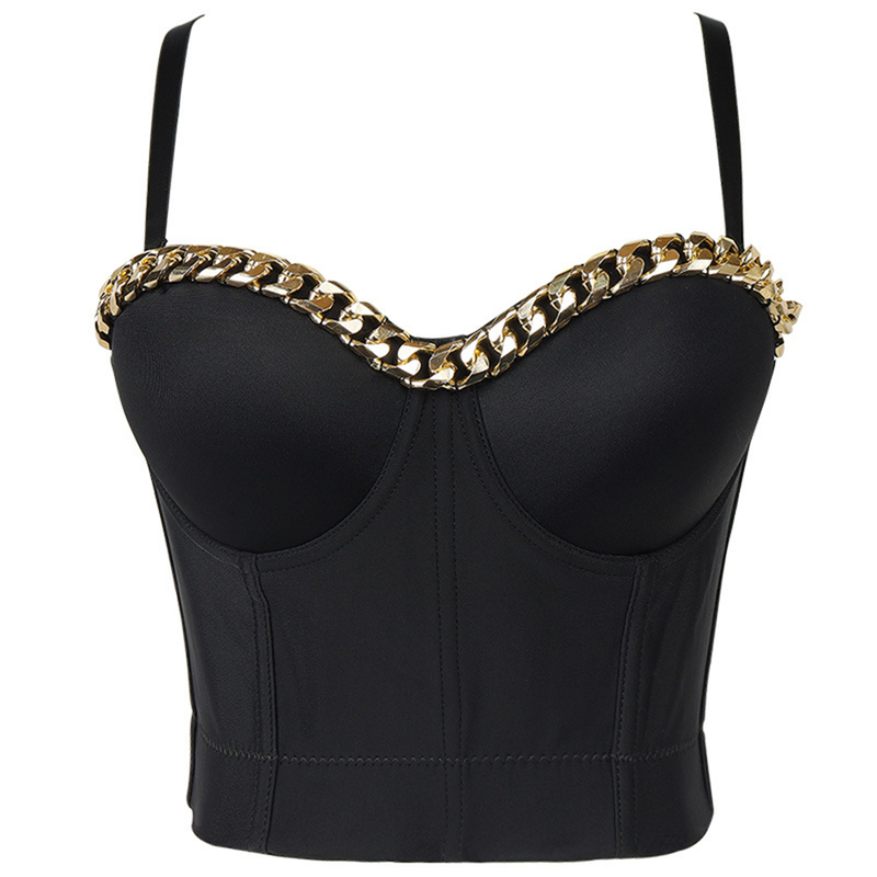 Fashion Gold-Plated Chain Corset Top Nightclub Sexy Crop To Wear Out Bra Push Up Bustier Female s Mujer 220316