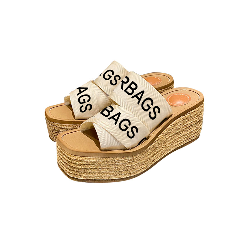 2022 Top Women Woody Mules Slippers Designer Canvas Cross Woven Sandals Summer Outdoor Peep Toe Casual Slipper Letter Stylist Shoes