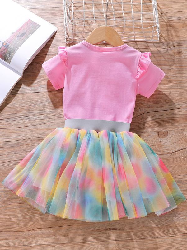 Toddler Girls Cartoon Graphic Ruffle Trim Tee & Tutu Skirt SHE