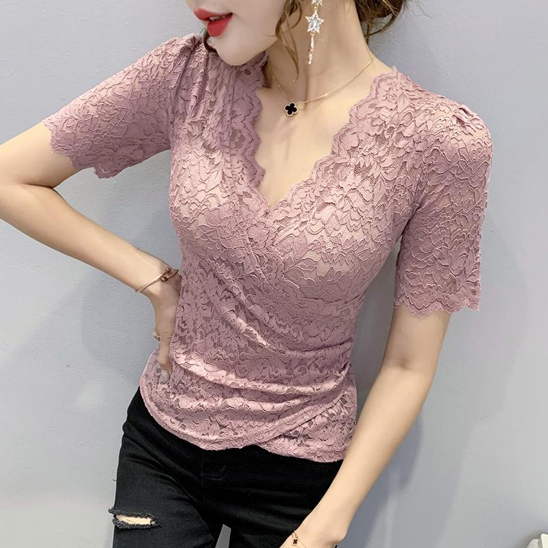 Women' T-Shirt Lace Women' Short Sleeved Sexy V-neck Top Fashionable Simple Bottomed Blouse Chest Wrapped Two-piece Set, Wine red wrap chest
Women' T-Shirt Lace Women' Short Sleeved Sexy V-neck Top Fashionable Simple Bottomed Blouse Chest Wrapped Two-piece Set, Wine red wrap chest