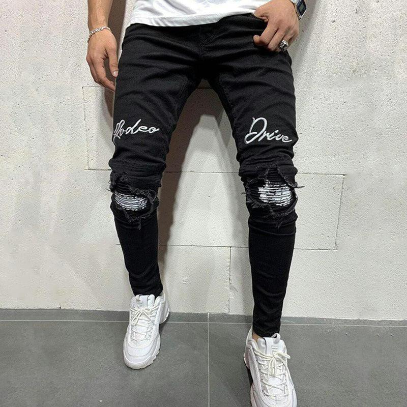Men's Jeans Men Embroidered Patch Worn Hole Elastic Pencil Pants Slim Mens Casual Letter Print Skinny JeansMen's, 079
Men's Jeans Men Embroidered Patch Worn Hole Elastic Pencil Pants Slim Mens Casual Letter Print Skinny JeansMen's, 079