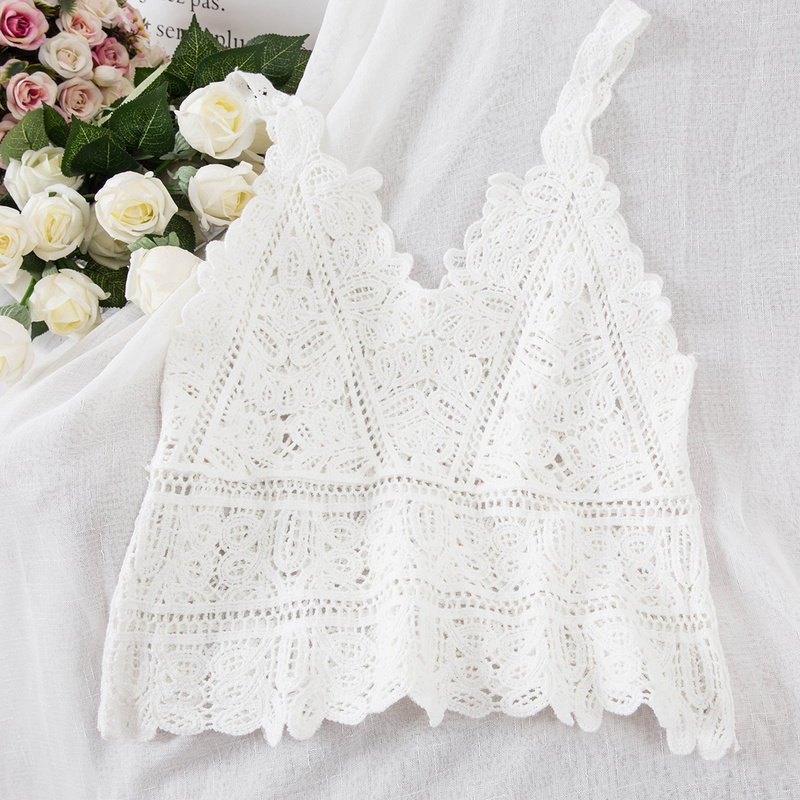 Summer Sweet Short Style Lace Vest crop top Women Hollow Out Fashion Camis Vacation Beach Knitted LooseTop Womens Sexy Tank Tops 220325