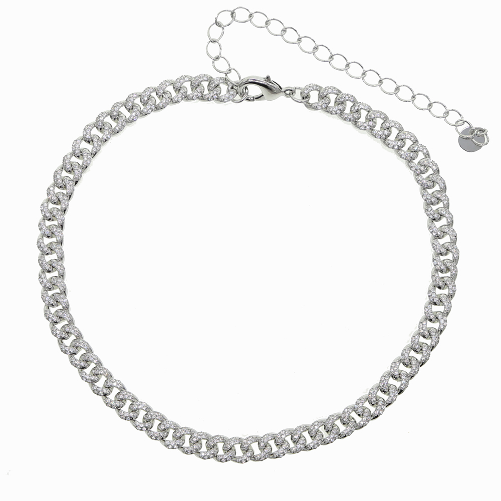 Iced out bling 7mm crystal Miami cuban link chain choker necklace for lady micro pave cz miami chokers women jewelry