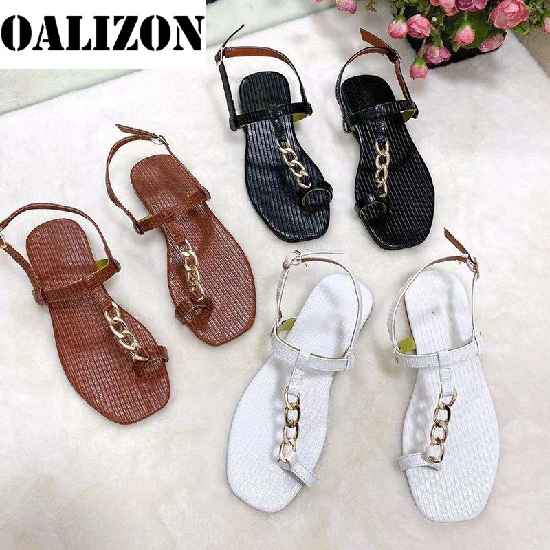 Summer Women's Chain Flip Flops Thong Sandals Shoes Woman Casual Buckle Strap Flat Slip on Toe Clip Sandals Shoes Femme 220418