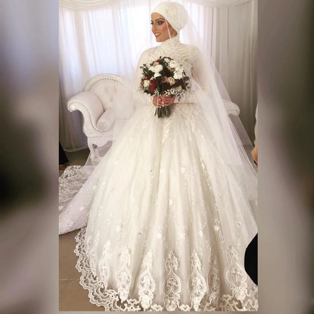 Ball Lace Classic ral Wedding Dresses Pear Saudi Arabia Dubai Bridal Gown Long Sleeve Princess Kafan Vestidos Novia