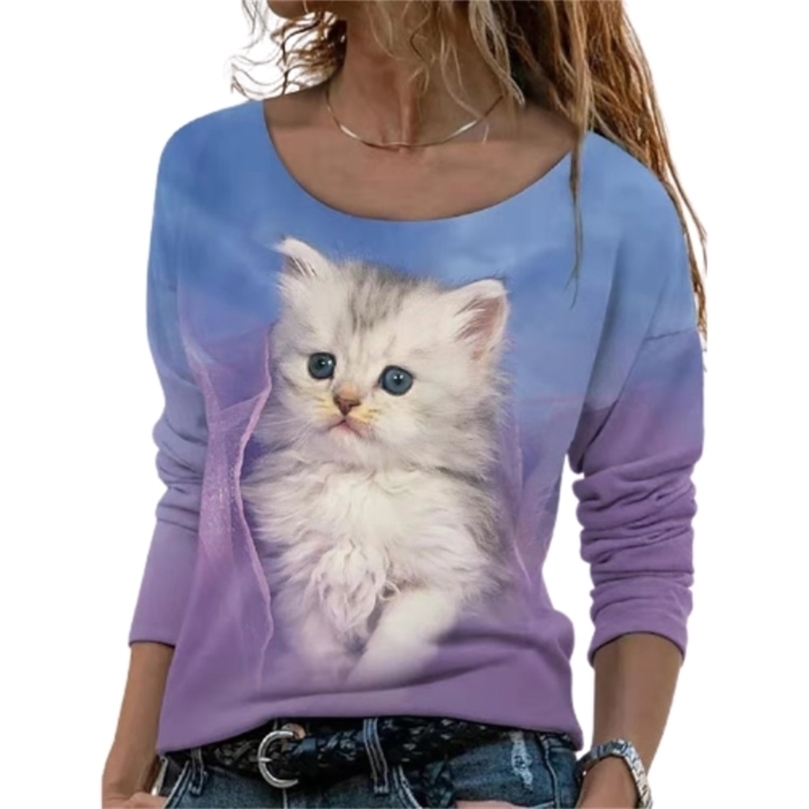 Women's Fashion T-shirt Loose Long Sleeve Round Collar Cute Cat Printed Shirts Oversize Casual Ladies Tops 220401, Lake blue
Women's Fashion T-shirt Loose Long Sleeve Round Collar Cute Cat Printed Shirts Oversize Casual Ladies Tops 220401, Lake blue