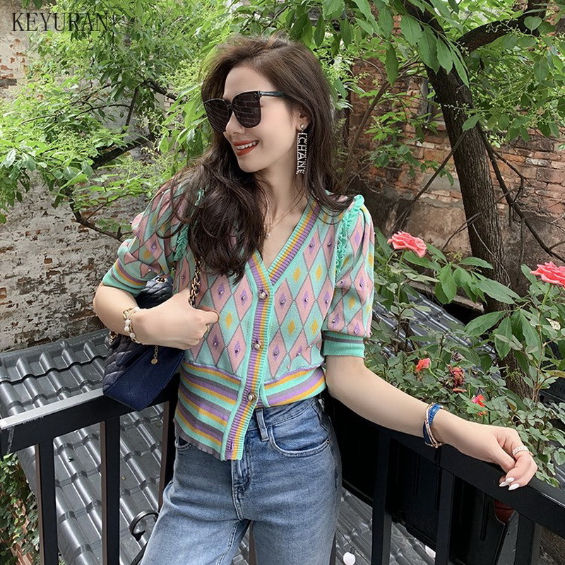 Diamonds Argyle Knitted Cardigan Sweater Women Spring Summer V-Neck Single Breasted Ruffles Knitwear Top Vintage Elegant Jumpers, Green
Diamonds Argyle Knitted Cardigan Sweater Women Spring Summer V-Neck Single Breasted Ruffles Knitwear Top Vintage Elegant Jumpers, Green