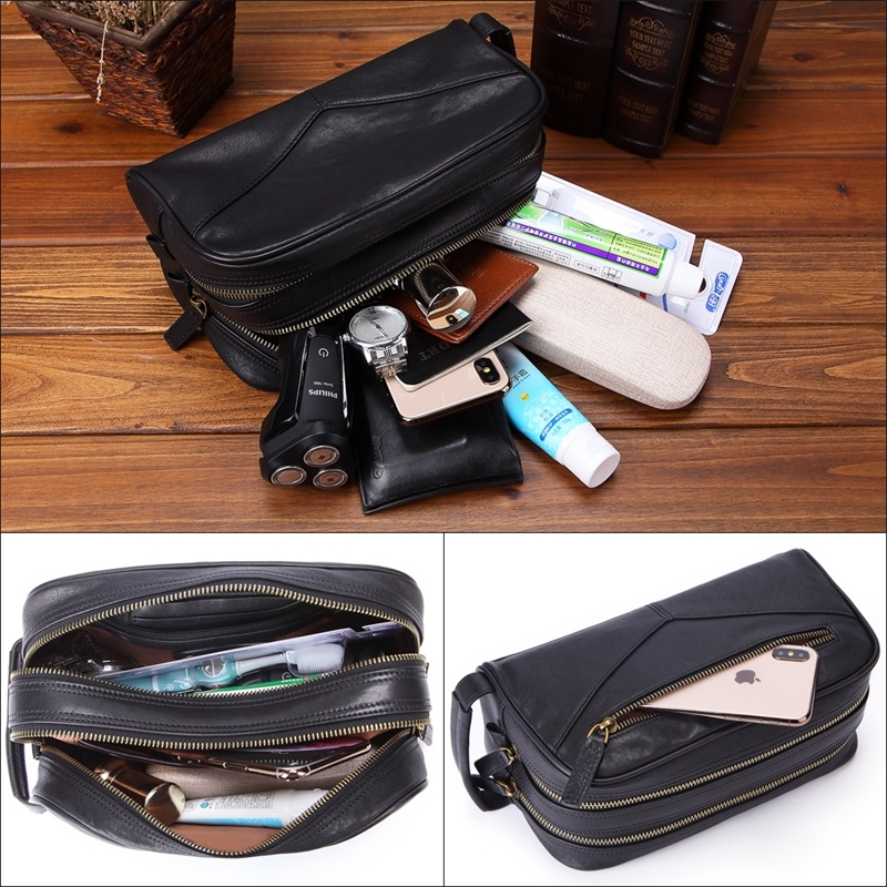 MISFITS men cosmetic bag genuine leather fashion makeup bag travel toiletry case handheld make up wash bags for male organizer 210305