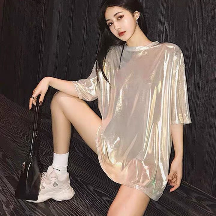 Spring Glittering T-shirt Trendy Brand Hip-hop Mid-length Loose Women Student Short-sleeved O-neck Casual Tops Tees, Silver
Spring Glittering T-shirt Trendy Brand Hip-hop Mid-length Loose Women Student Short-sleeved O-neck Casual Tops Tees, Silver