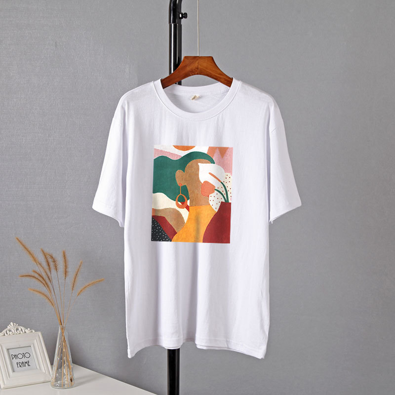 Hirsionsan Aesthetic Printed T Shirts Women Soft Vintage Loose Tees Abstract Graphic Cotton Tshirts Summer Casual Tops 220321