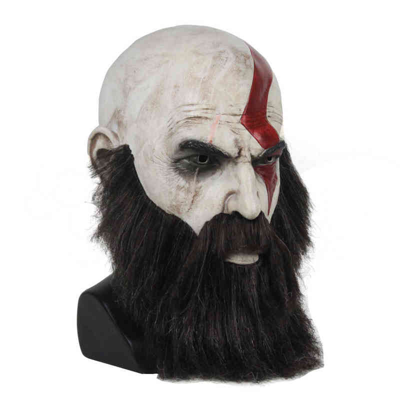 Game God Of War 4 Kratos Mask with Beard Cosplay Horror Latex Party Masks Helmet Halloween Scary Props L2205305706466