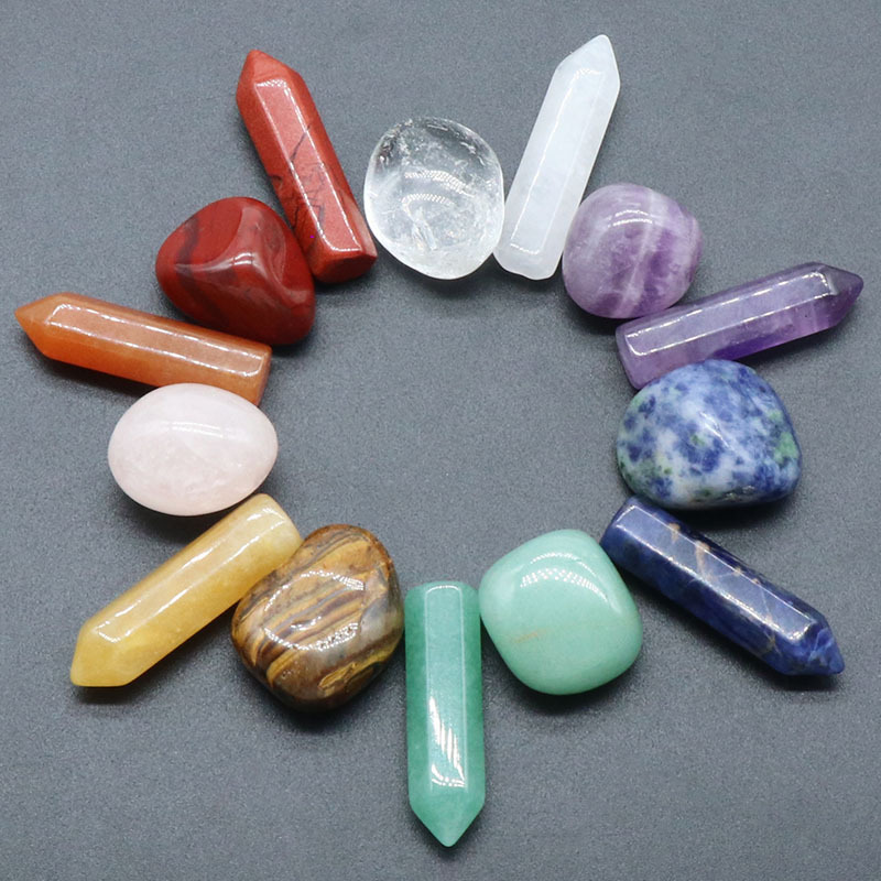 7 Chakra Set Reiki Natural Stone Crystal Ornaments Hexagonal columns irregular Rock Quartz Yoga Energy Bead Chakra Healing Art Craft Home Decoration