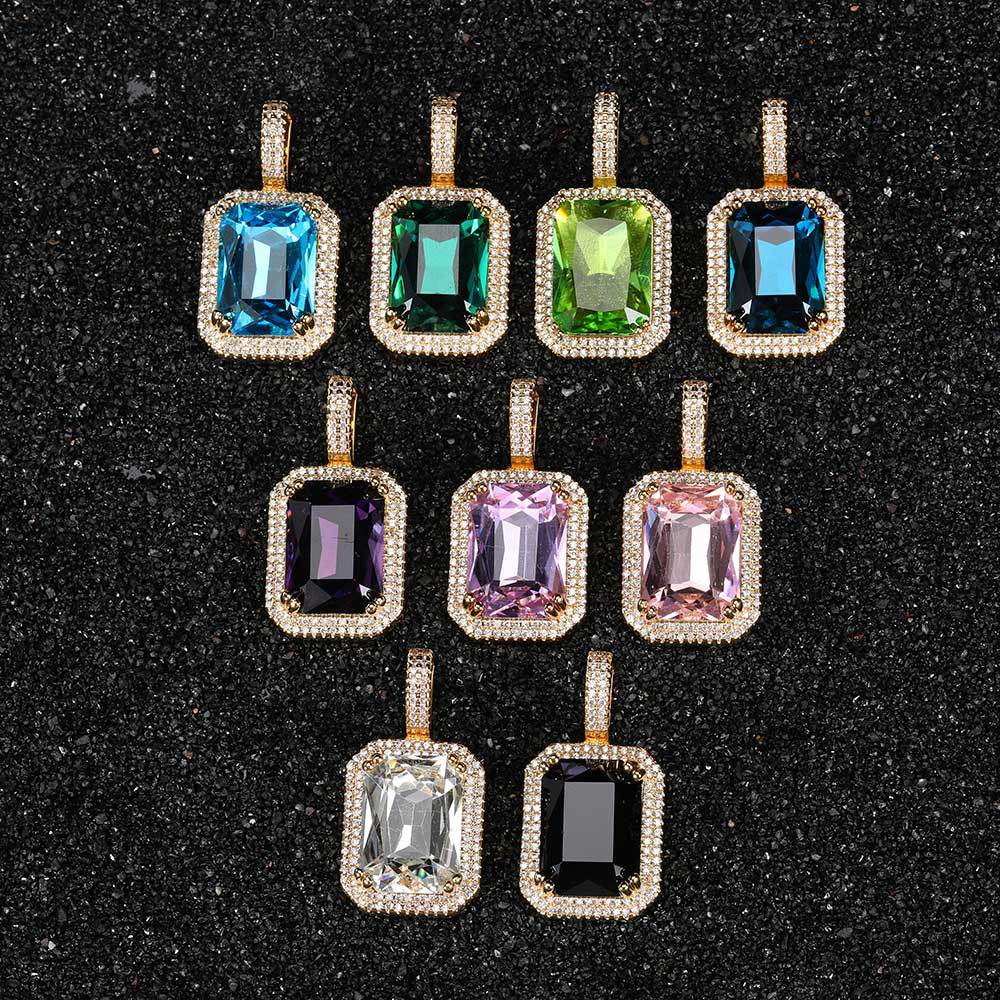 Hip Hop Women's Jewelry Solid Square Color Stone Pendant Micro Set Zircon Women's Necklace