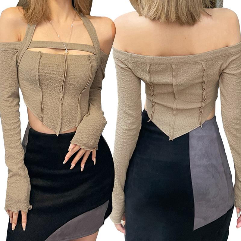 Women' T-Shirt Women\u2022s Casual Long Sleeve Fashion Solid Color Boat Neck Halter Exposed Navel Tops, Khaki
Women' T-Shirt Women\u2022s Casual Long Sleeve Fashion Solid Color Boat Neck Halter Exposed Navel Tops, Khaki