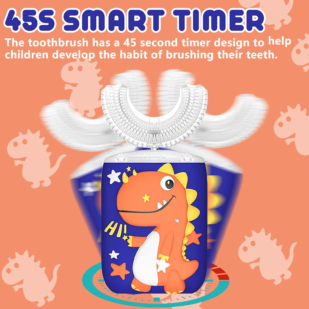 Kids Electric U Shape Toothbrush With Silicone Head Ultra Sonic Automatic Children Dinosaur Cartoon Tooth brush Waterproof Safe Use Baby Teeth Clean B