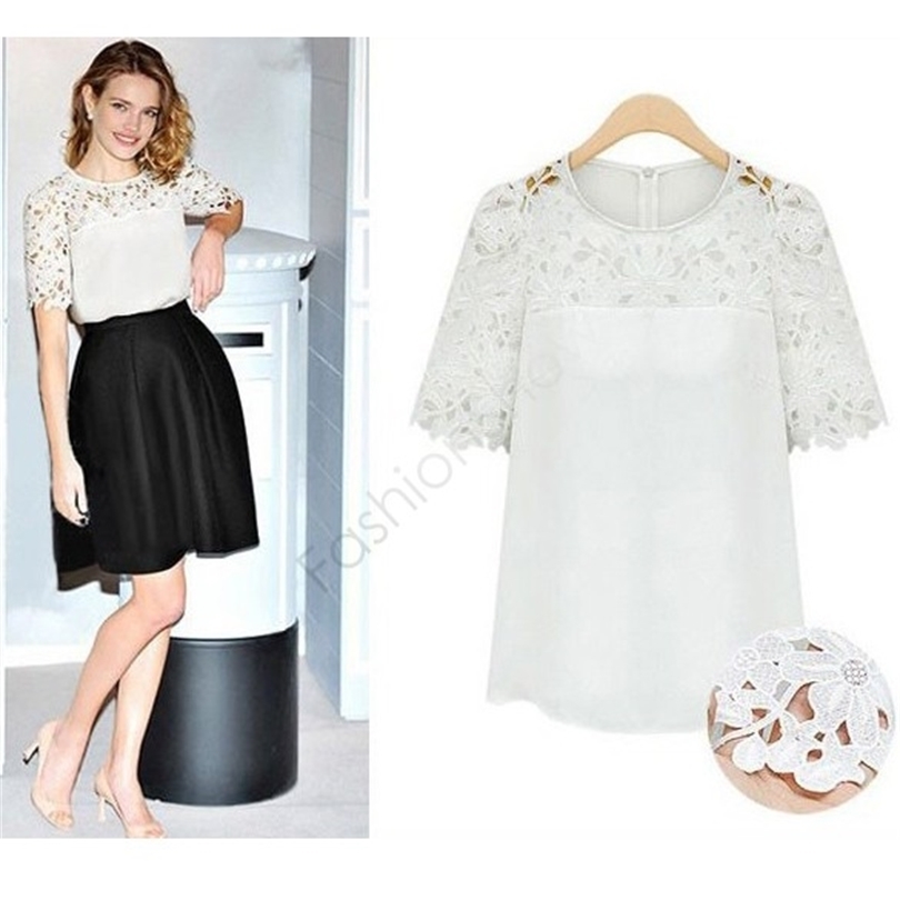 3 Colors 2015 Women Lace Sleeve Chiffion Blouses Gorgeous Shirts Short Sleeve Hollow Crochet Tops B26