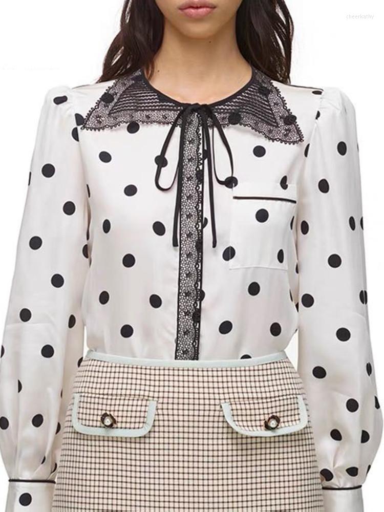 Women' Blouses & Shirts Women Black Dot Print Lace Trim Long Sleeve Lace-up Top 2022 Office Lady BlousesWomen' Chee22, Blouse
Women' Blouses & Shirts Women Black Dot Print Lace Trim Long Sleeve Lace-up Top 2022 Office Lady BlousesWomen' Chee22, Blouse