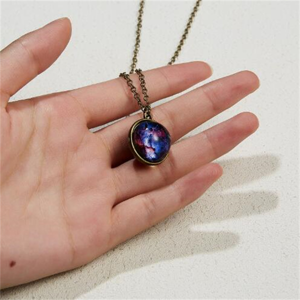 Earth Moon Planet Glass Ball Noctilucent Pendant Necklace Double-sided Luminescent Galaxy Nebula Cosmic Choker Jewelry for Women GC1216
