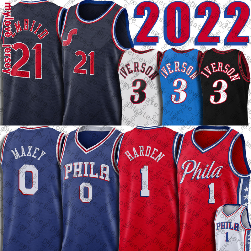 New Joel 21 Embiid 1 James Harden 21-22 Basketball Jerseys Allen 3 Iverson Julius 6 Erving Ben 25 Simmons Jerseys City Black White Red