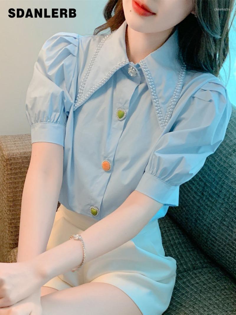 Women' Blouses & Shirts Beaded Pointed Collar Shirt Women' Summer 2022 Color Buckle Short Puff Sleeve Chic Tops Solid Elegant BlouseWo, White
Women' Blouses & Shirts Beaded Pointed Collar Shirt Women' Summer 2022 Color Buckle Short Puff Sleeve Chic Tops Solid Elegant BlouseWo, White