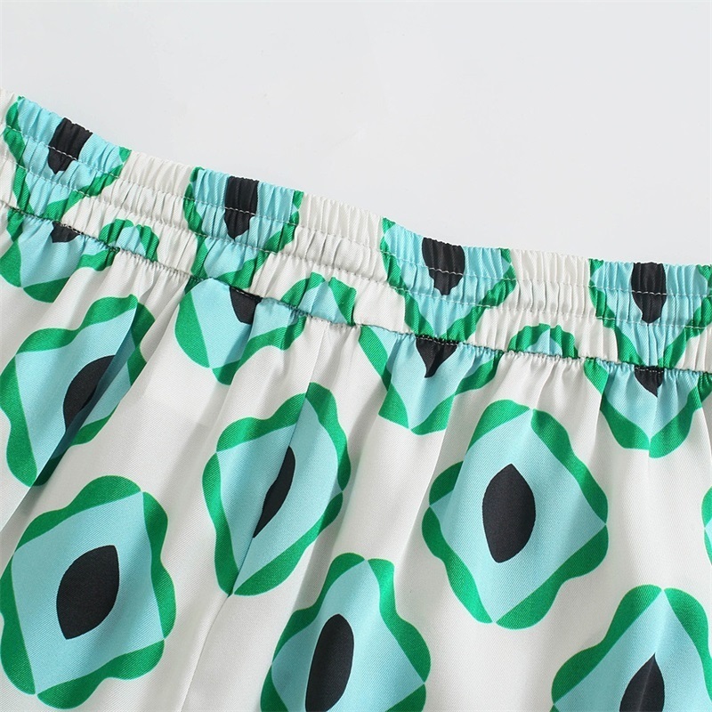 TRAF Women Fashion Geometric Graphic Print Trousers Retro High-Waist Drawstring Side Pocket's Streetwear 220325