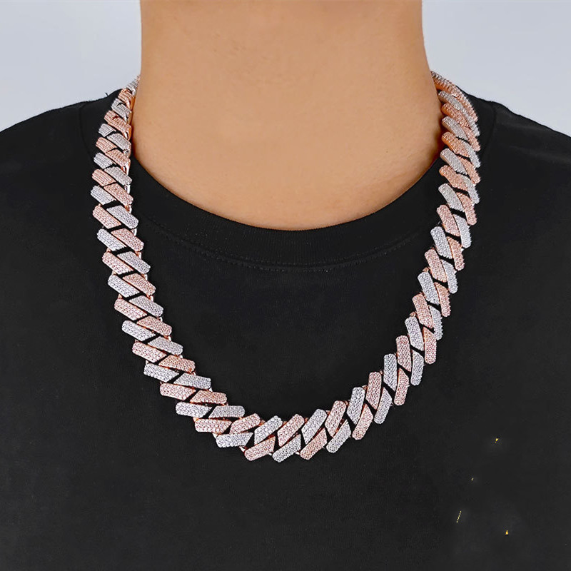 Width 20mm Bling Chains Double Gold Colors Bling moissanite Stone Miami Cuban Chain Necklace Bracelet Jewelry for Men Punk Jewelry Heavy Chains