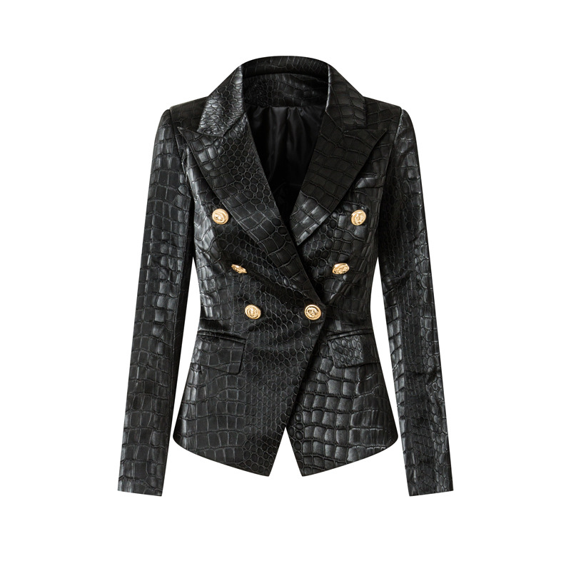 PL019 Designing Animal occasions Crocodile Pattern Leather Black Blazer Women Slim Fit Double Breasted Buttons Luxurious PU Street Jackets
PL019 Designing Animal occasions Crocodile Pattern Leather Black Blazer Women Slim Fit Double Breasted Buttons Luxurious PU Street Jackets