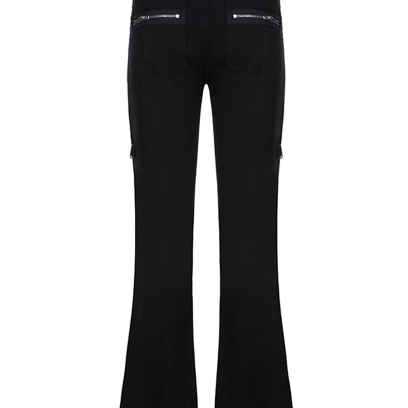 Sweetown Rivet Goth Black Jeans Dark Academic Girl Techwear Side Zipper Low Waist Straight Denim Trousers Women Streetwear 220815