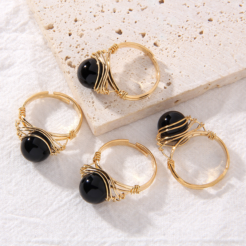 Fashion Natural Crystal Stone Rings Golden Color Wire Wrap Adjustable Open Rings For Women Men Couple Wedding Ring Jewelry Gift