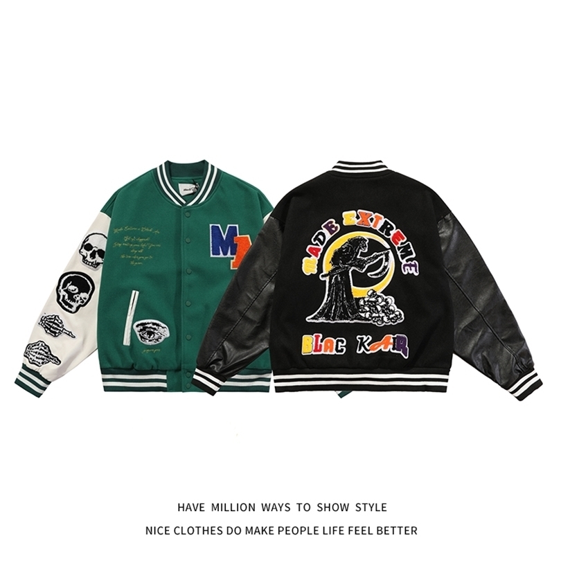 Arrival Autumn Spring Letterman Skull Embroid Men Stadium Award Bomber Jacket Unisex Women Baseball Varsity Coat Street Chic 220815, Black
Arrival Autumn Spring Letterman Skull Embroid Men Stadium Award Bomber Jacket Unisex Women Baseball Varsity Coat Street Chic 220815, Black