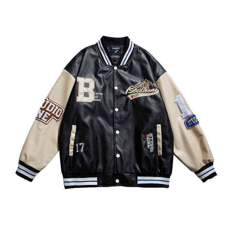 Varsity Leather Mens PU Baseball Jacket Men Women Vintage Embroidery Letter Patchwork College Coats Hip Hop Bomber Coat Unisex T2