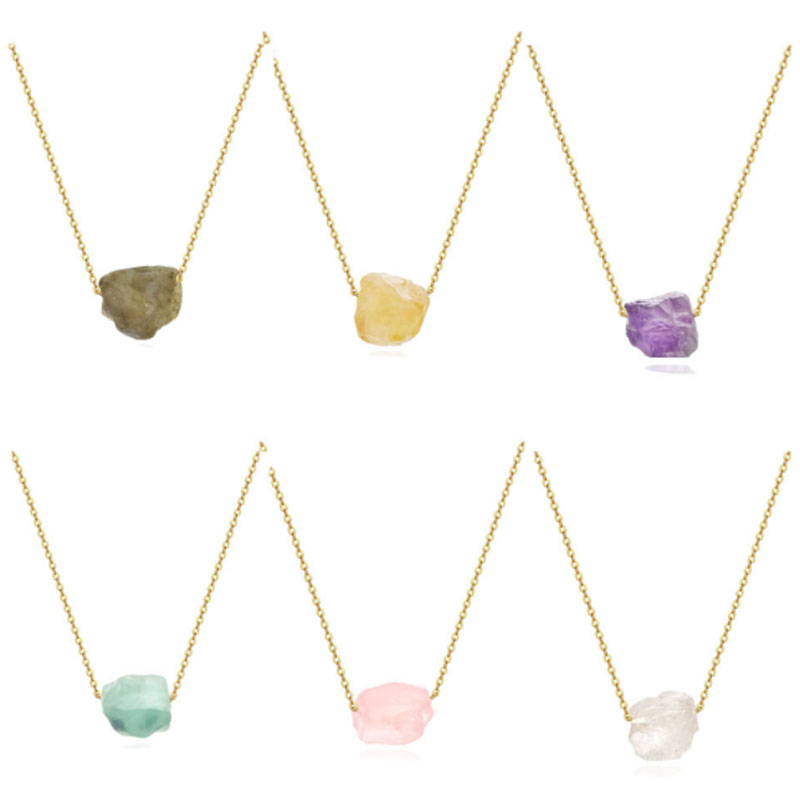 Irregular Natural Stone Crystal Gold Silver Chain Pendant Necklaces For Women Girl Handmade Party Club Decor Jewelry