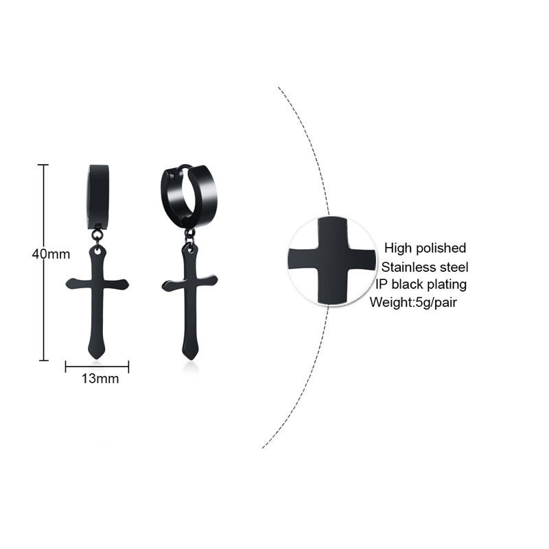 HipHop Stainless Steel Cross Hoop Earrings for Men Younth Titanium Steel Gold Silver Black Dangle Cross Earrings Christian Jewelry Gift Accessories Wh