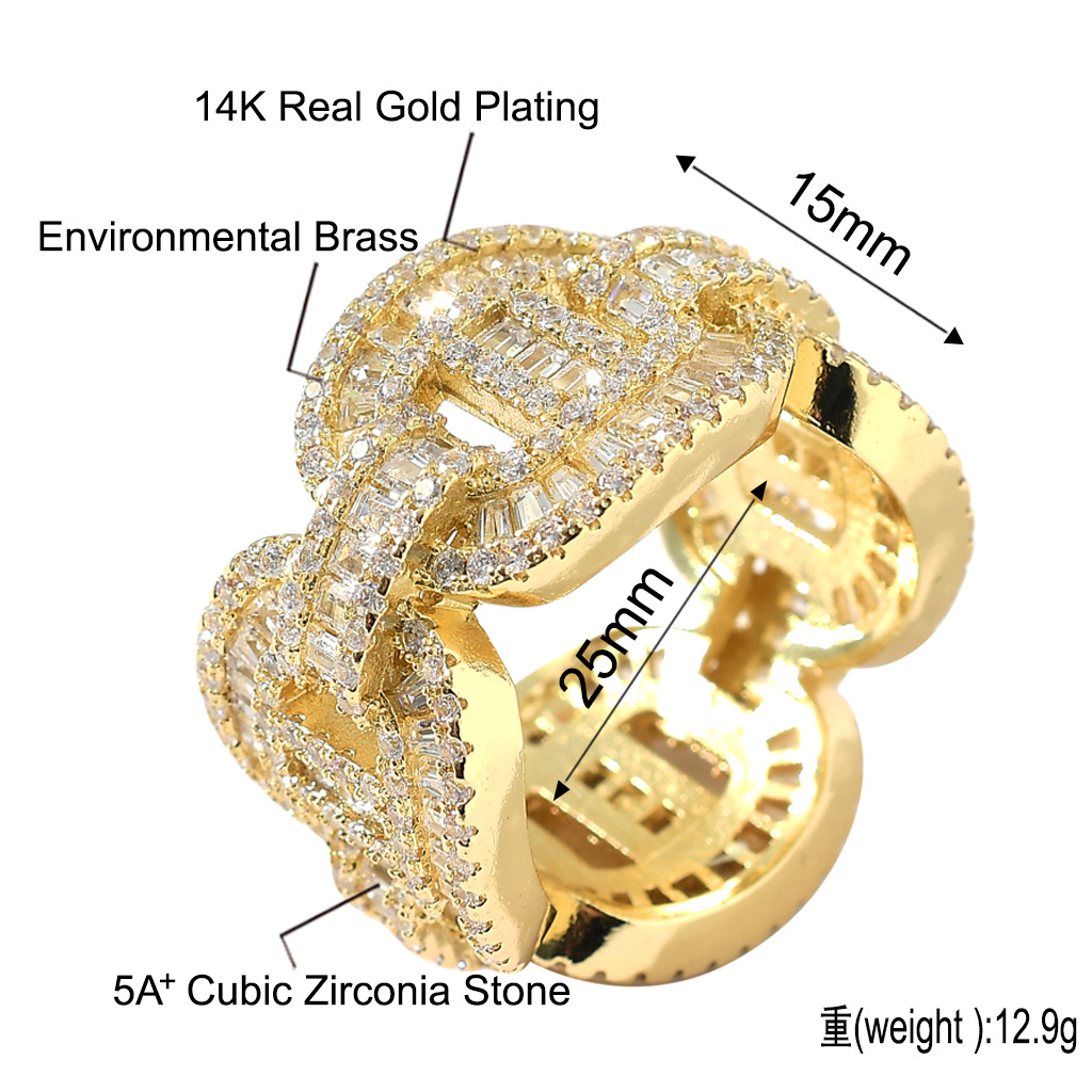 New Iced Out Hip Hop Square Tennis Rings for Women Men Finger Ring Real Gold Bling Baguette CZ Stone Cubic Zirconia Bijoux Wedding Jewelry Boyfriend G